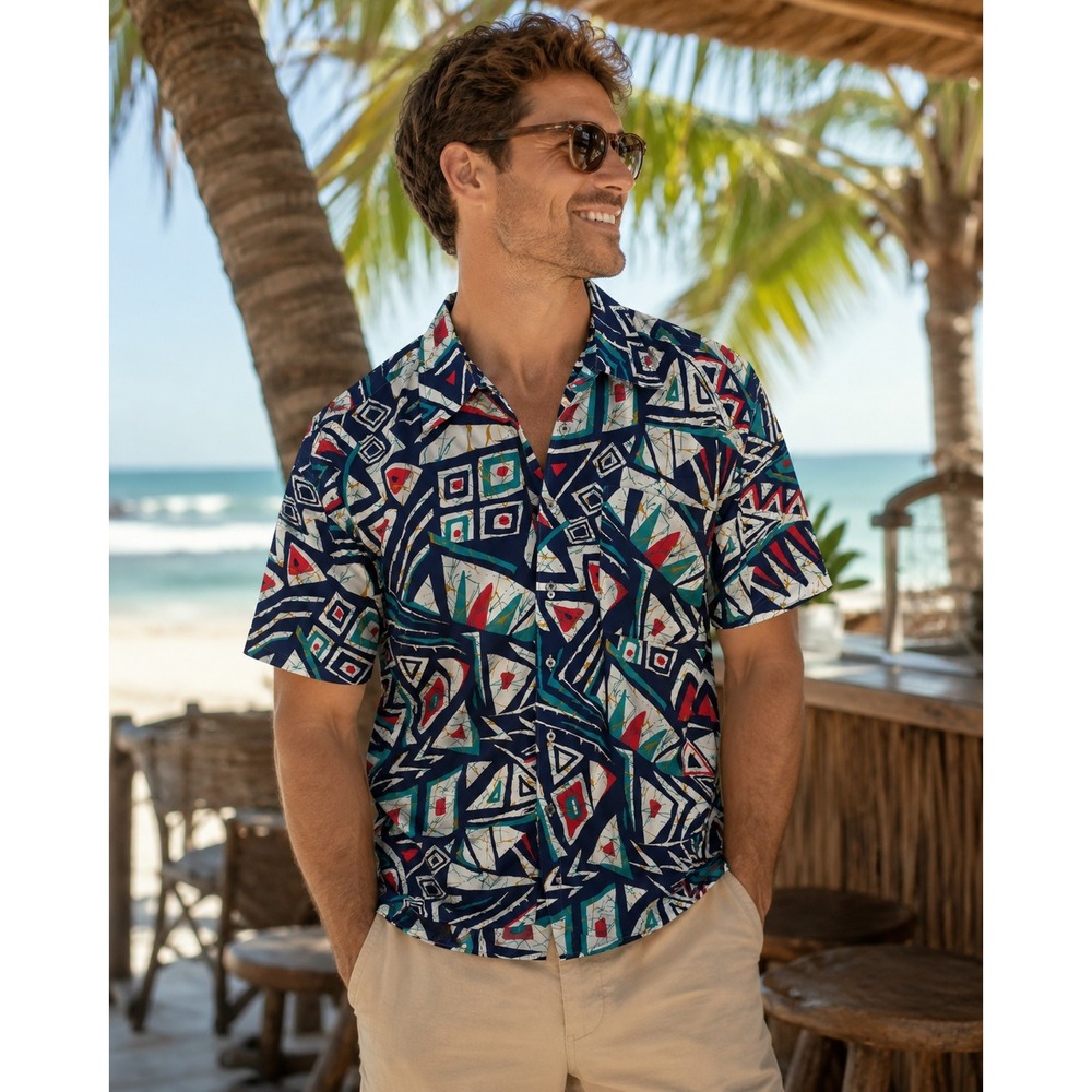 JT Beckett‎ Mens Vintage 90s Abstract Geometric Cotton Button Down Shirt Large